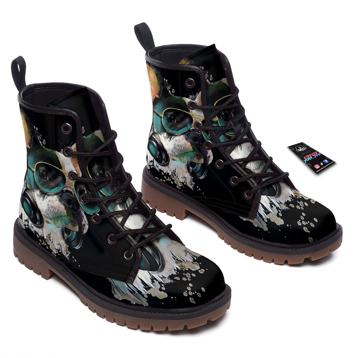 French Bulldog Puppy Watercolor Print Work Boots-grizzshop
