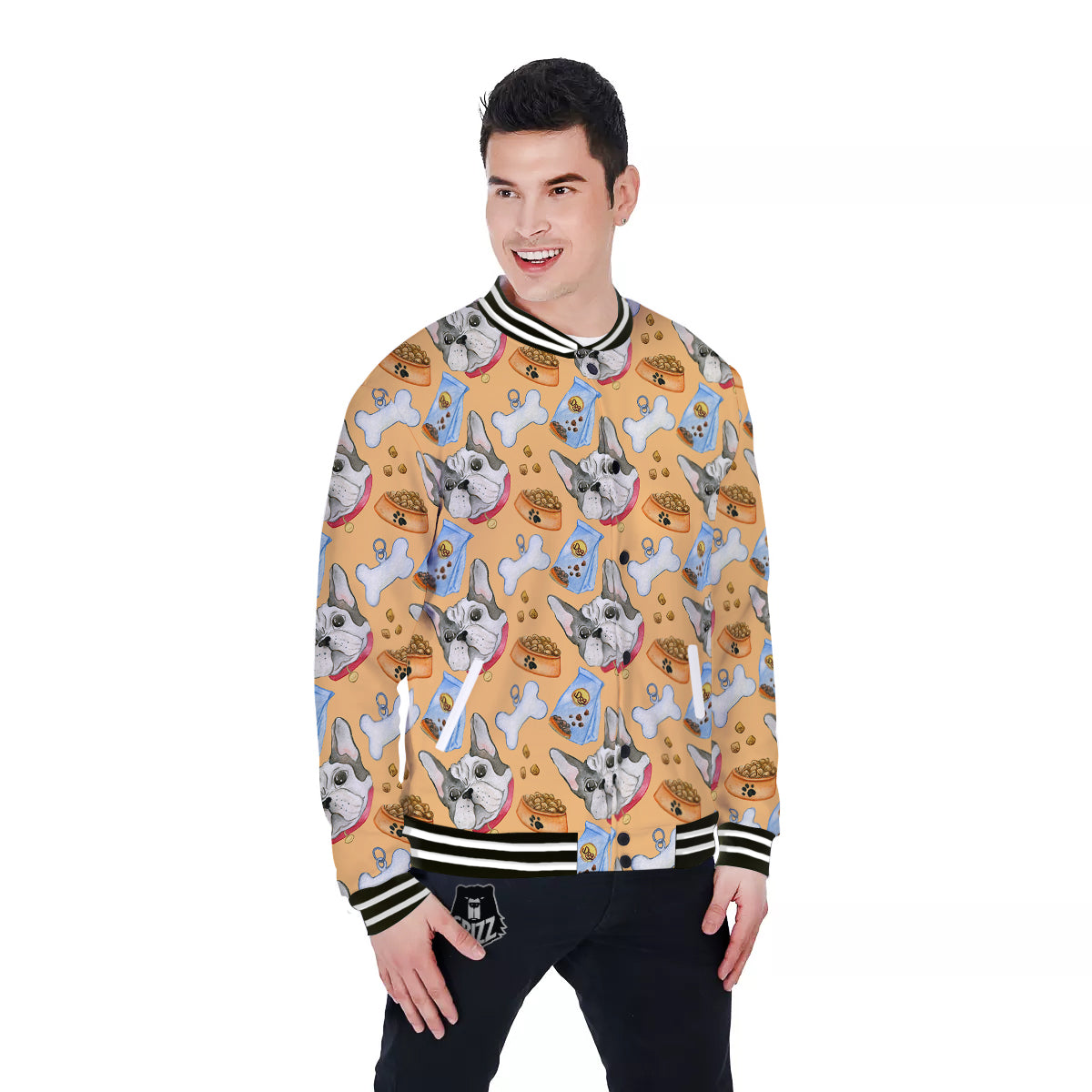 French Bulldog Watercolor Print Pattern Baseball Jacket-grizzshop