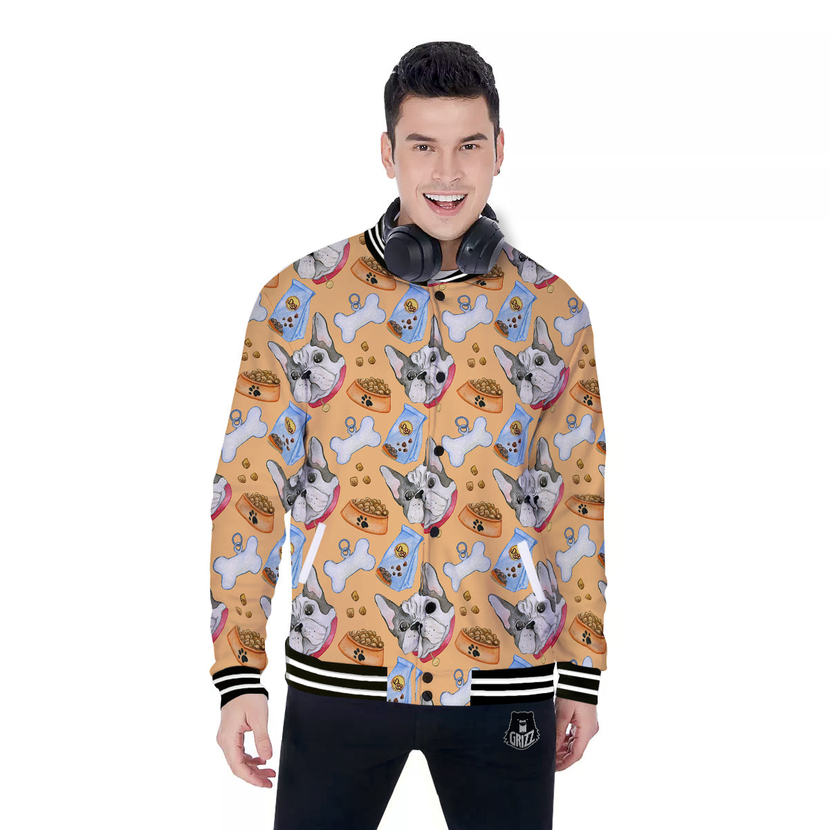 French Bulldog Watercolor Print Pattern Baseball Jacket-grizzshop