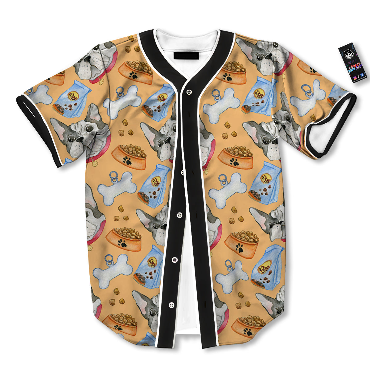 French Bulldog Watercolor Print Pattern Baseball Jersey-grizzshop