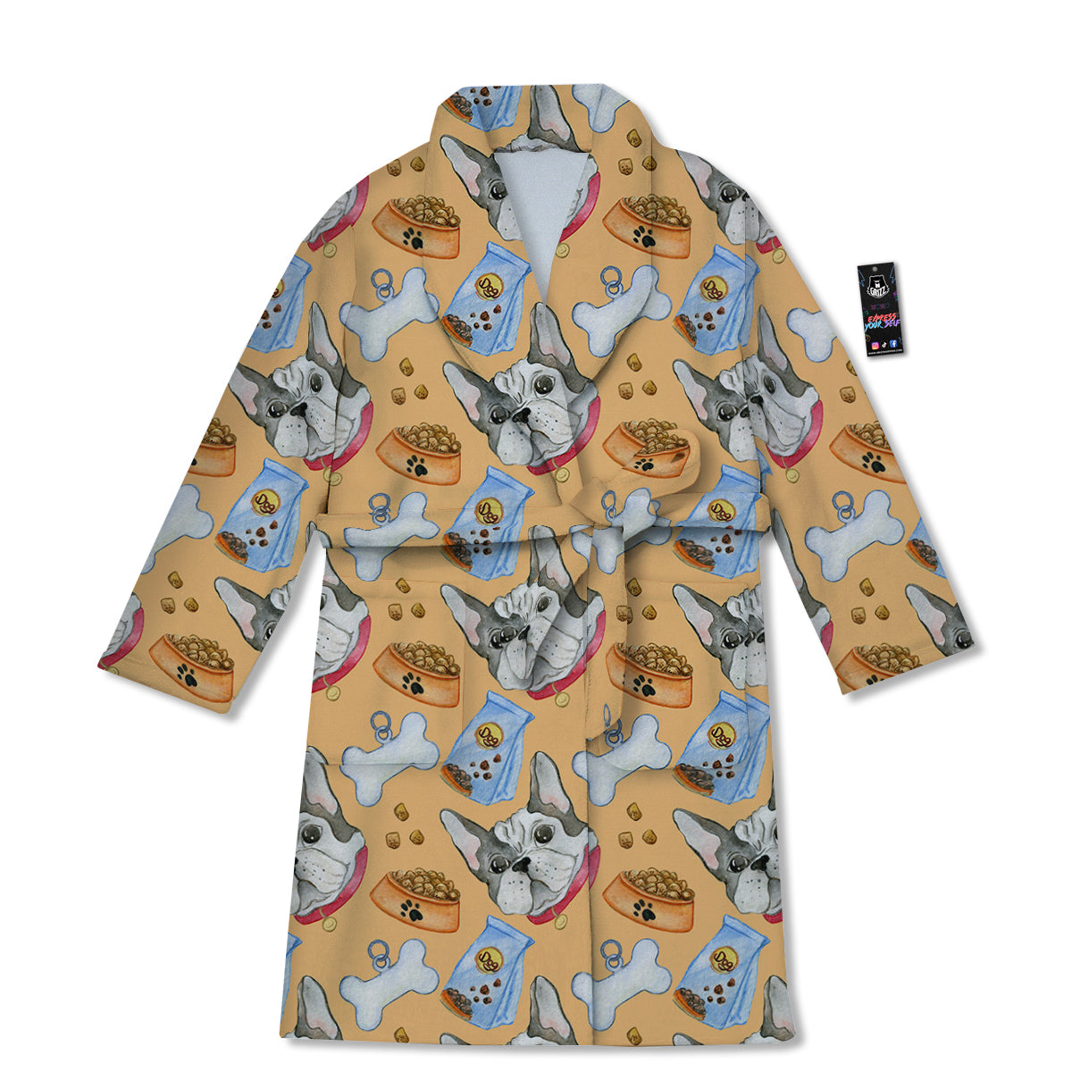 French Bulldog Watercolor Print Pattern Bathrobe-grizzshop