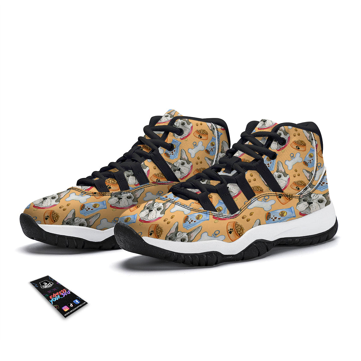 French Bulldog Watercolor Print Pattern Black Bball Shoes-grizzshop