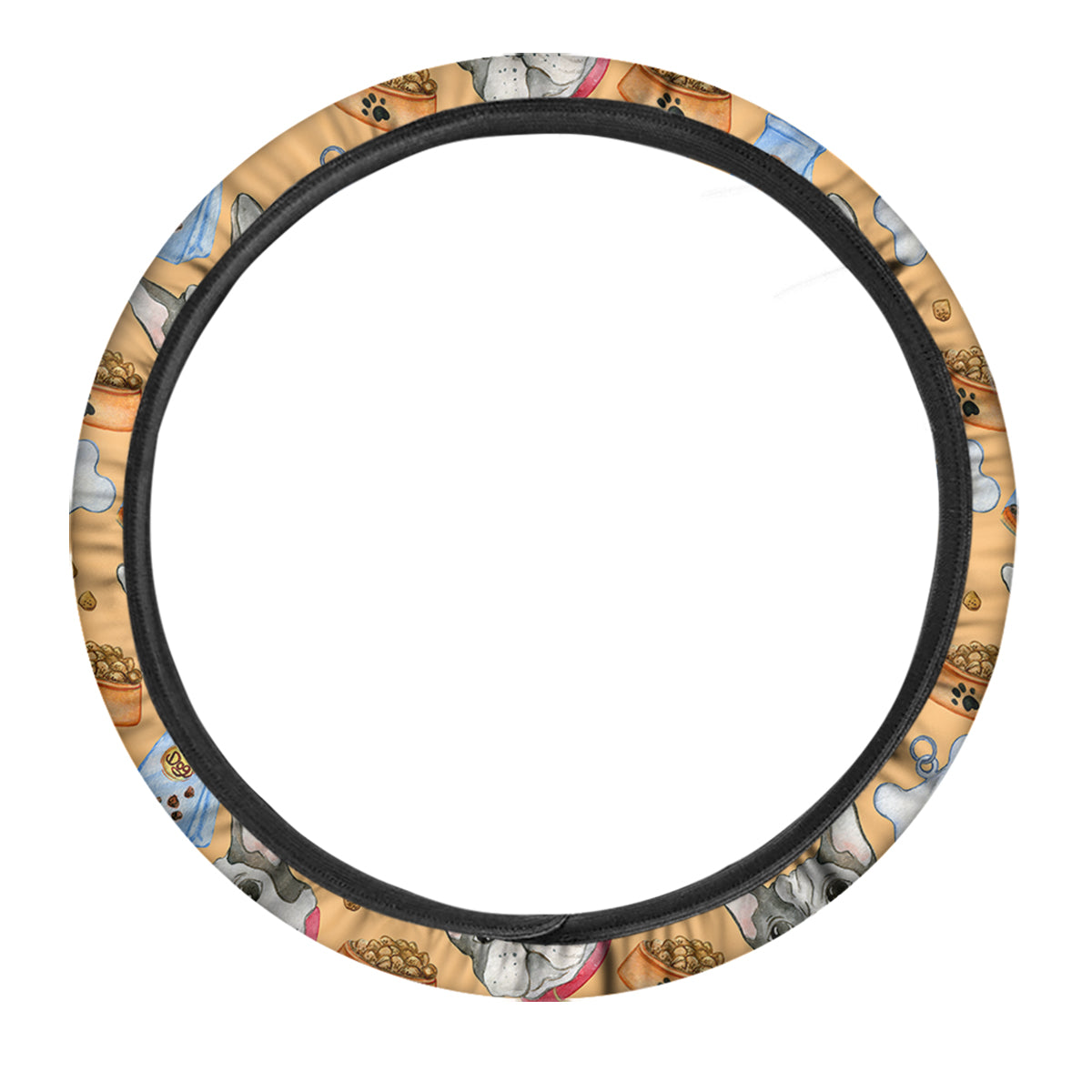 French Bulldog Watercolor Print Pattern Car Steering Wheel Cover-grizzshop