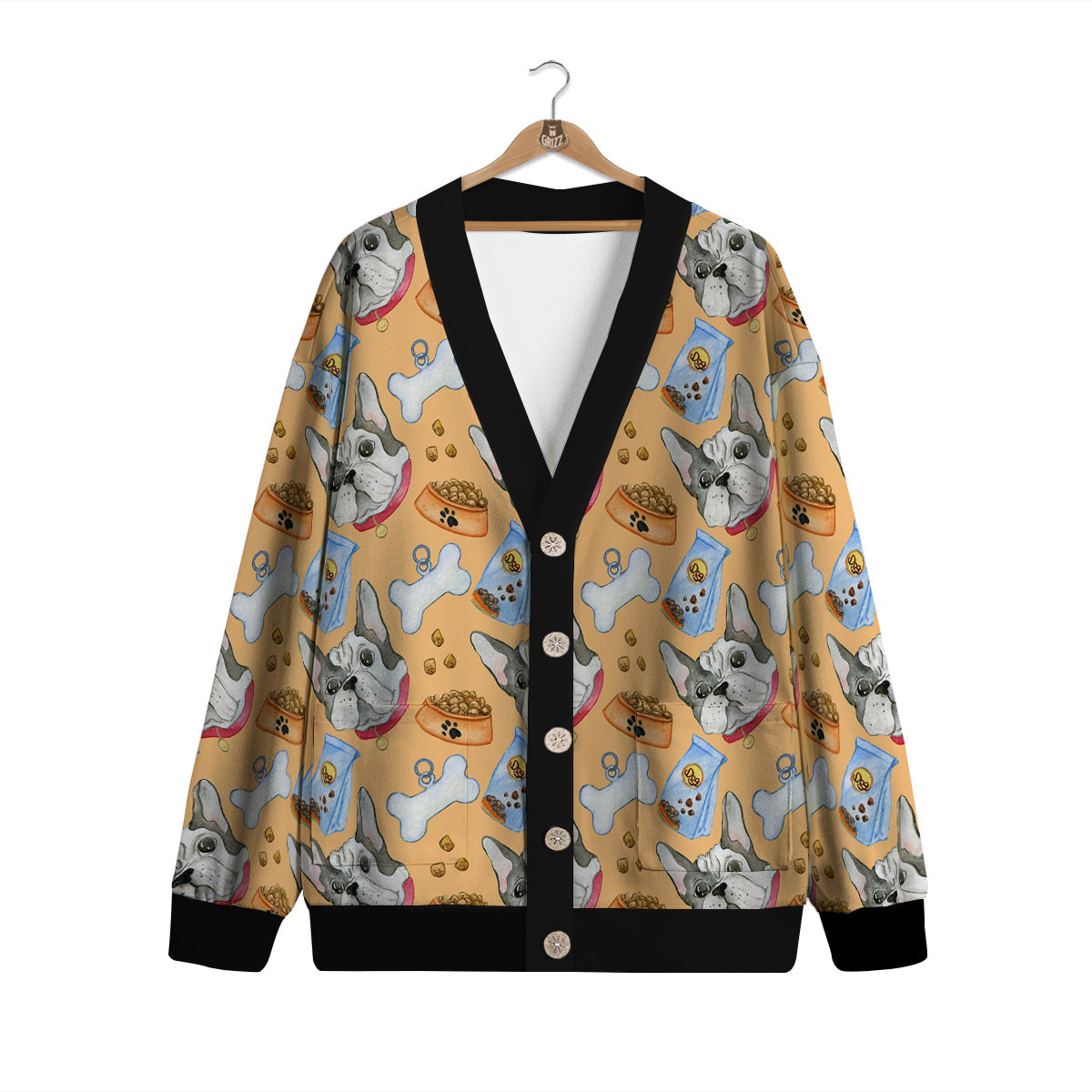 French Bulldog Watercolor Print Pattern Cardigan-grizzshop