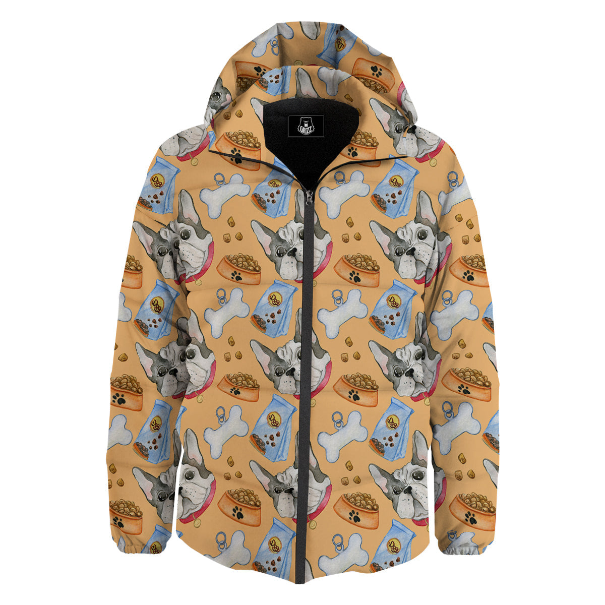 French Bulldog Watercolor Print Pattern Down Jacket-grizzshop