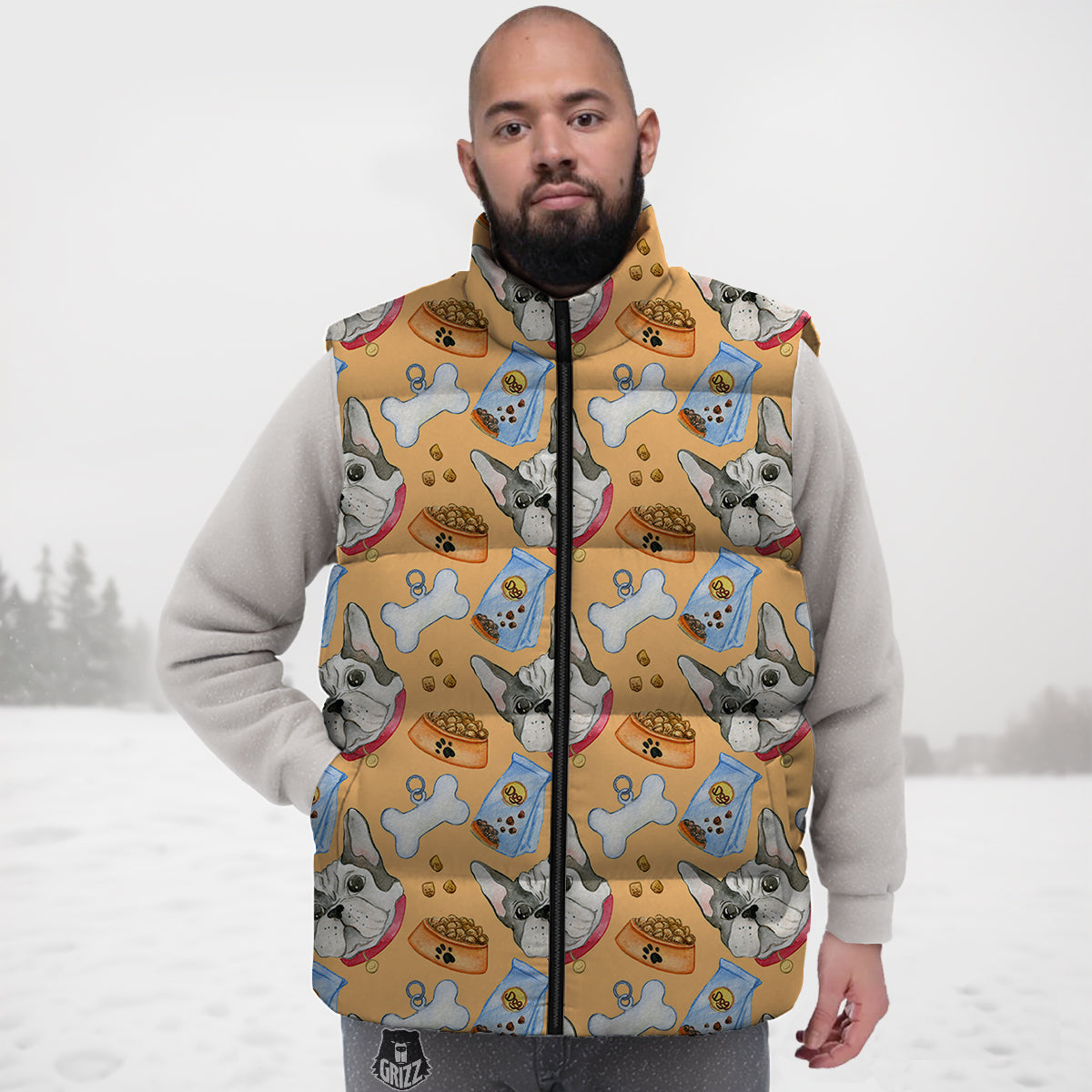 French Bulldog Watercolor Print Pattern Down Vest