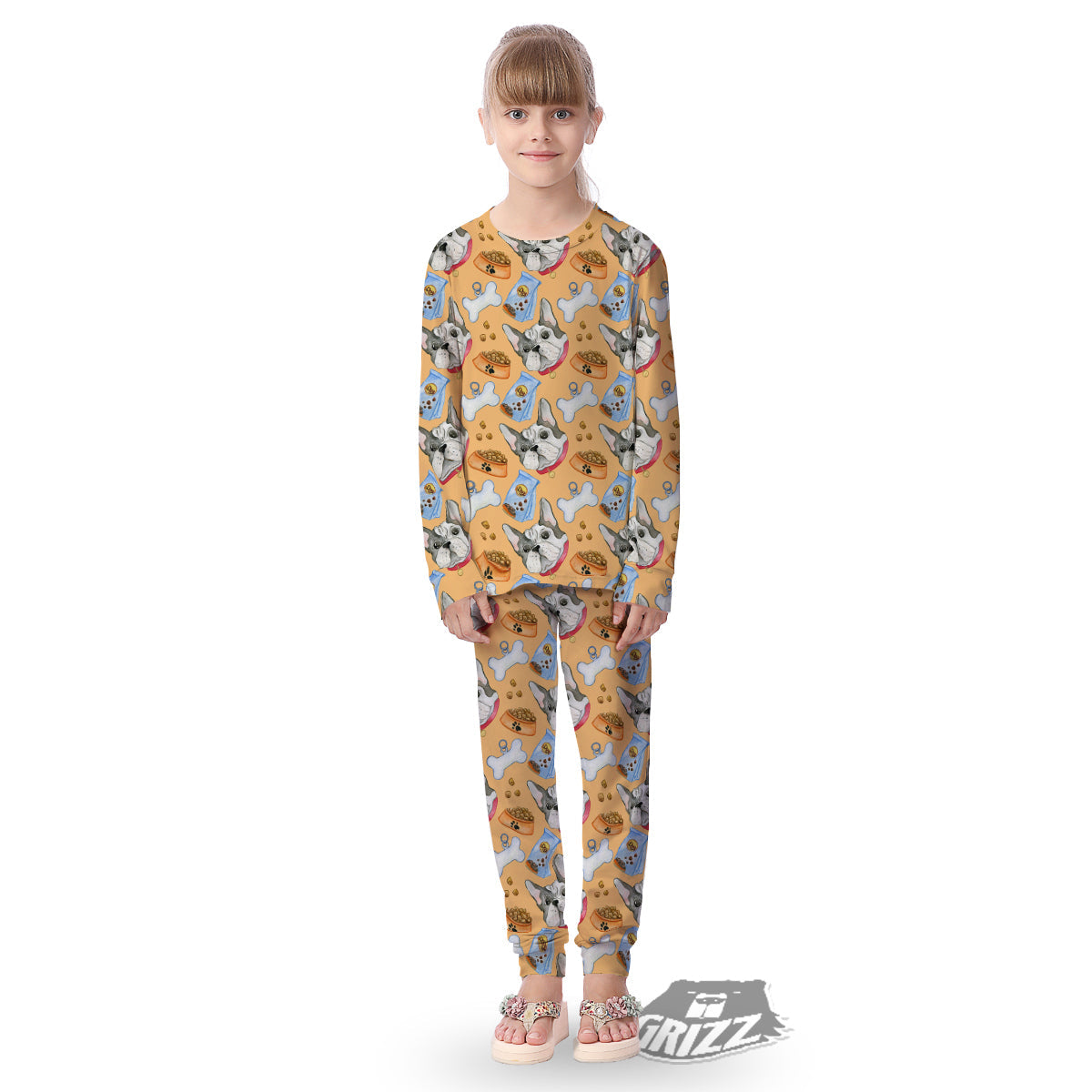 French Bulldog Watercolor Print Pattern Kid's Pajamas-grizzshop