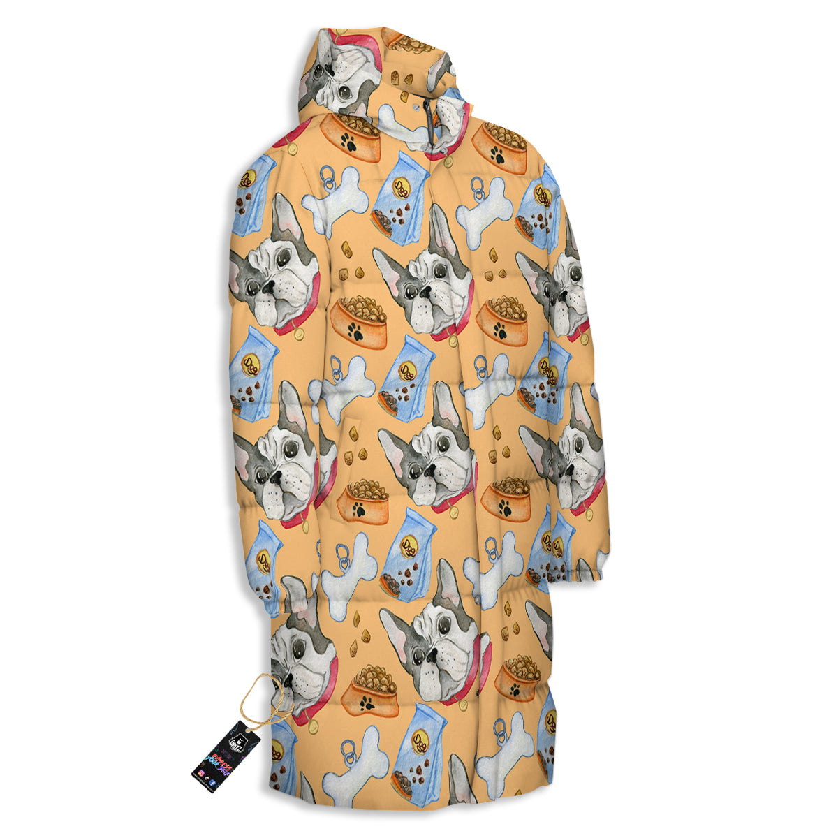 French Bulldog Watercolor Print Pattern Long Down Jacket-grizzshop