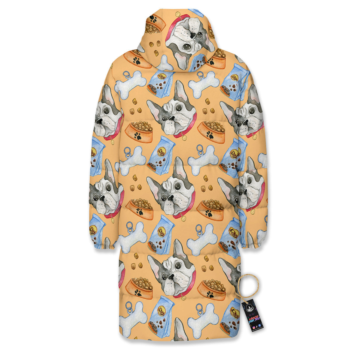 French Bulldog Watercolor Print Pattern Long Down Jacket-grizzshop