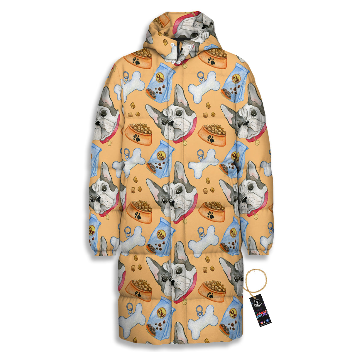 French Bulldog Watercolor Print Pattern Long Down Jacket-grizzshop