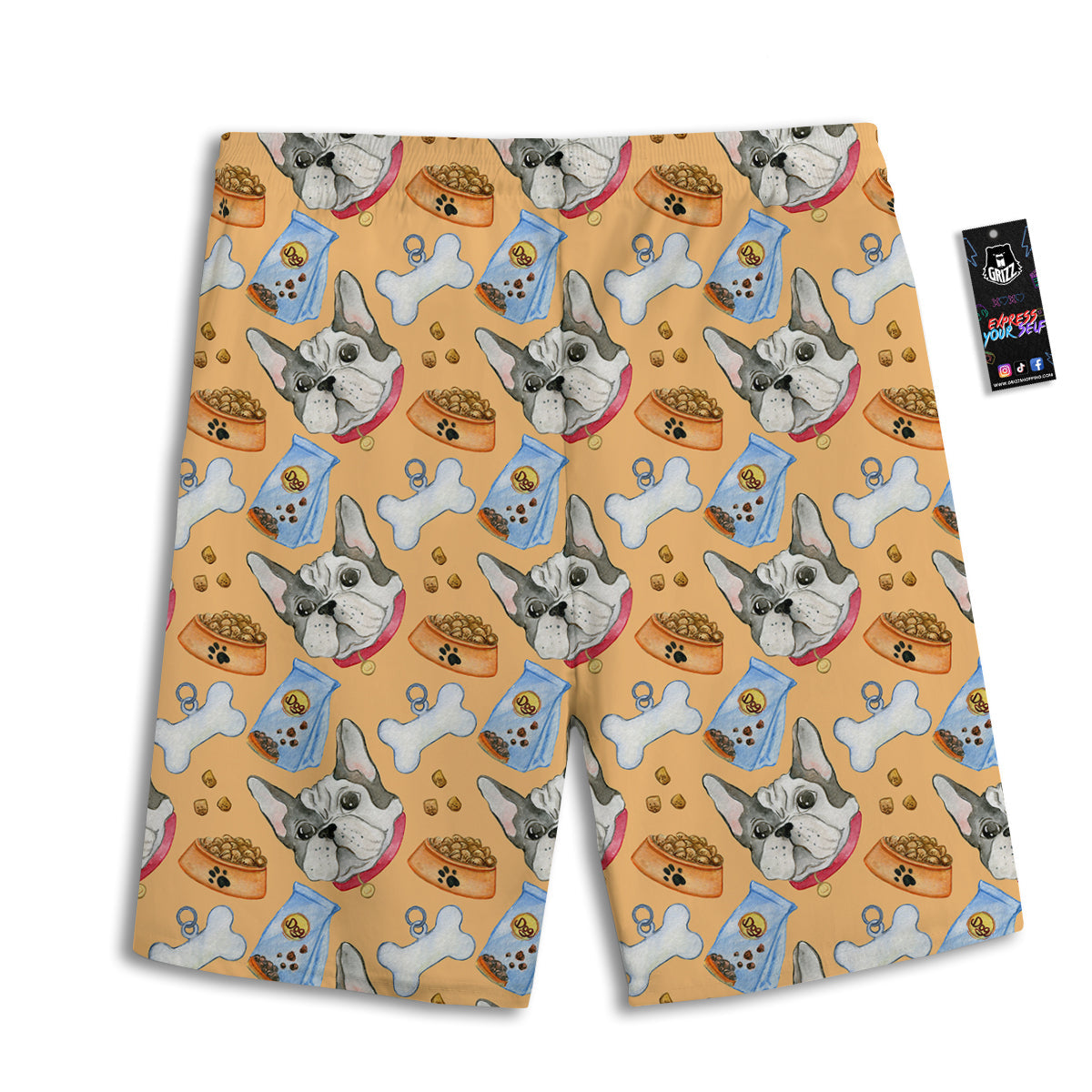 French Bulldog Watercolor Print Pattern Men's Athletic Shorts