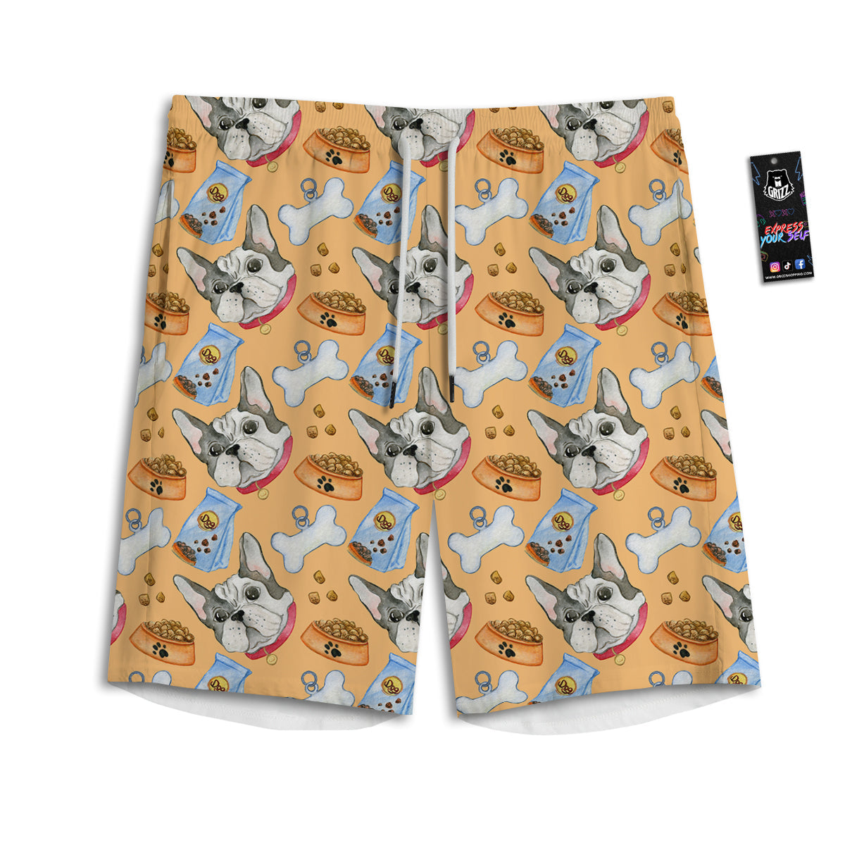French Bulldog Watercolor Print Pattern Men's Athletic Shorts