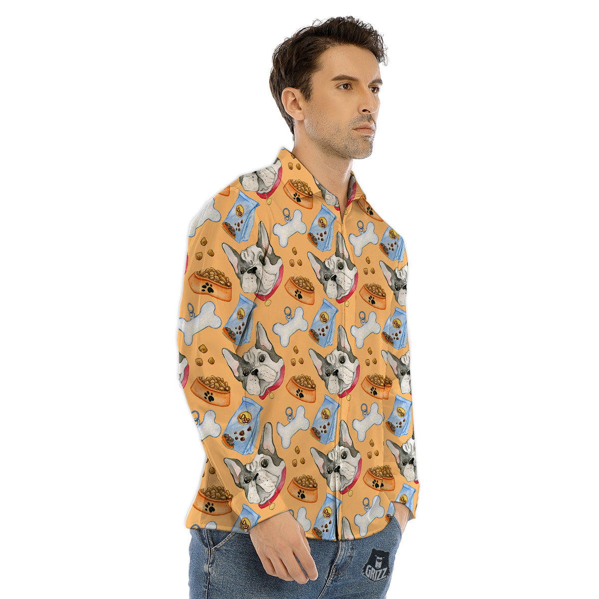 French Bulldog Watercolor Print Pattern Men's Dress Shirts-grizzshop