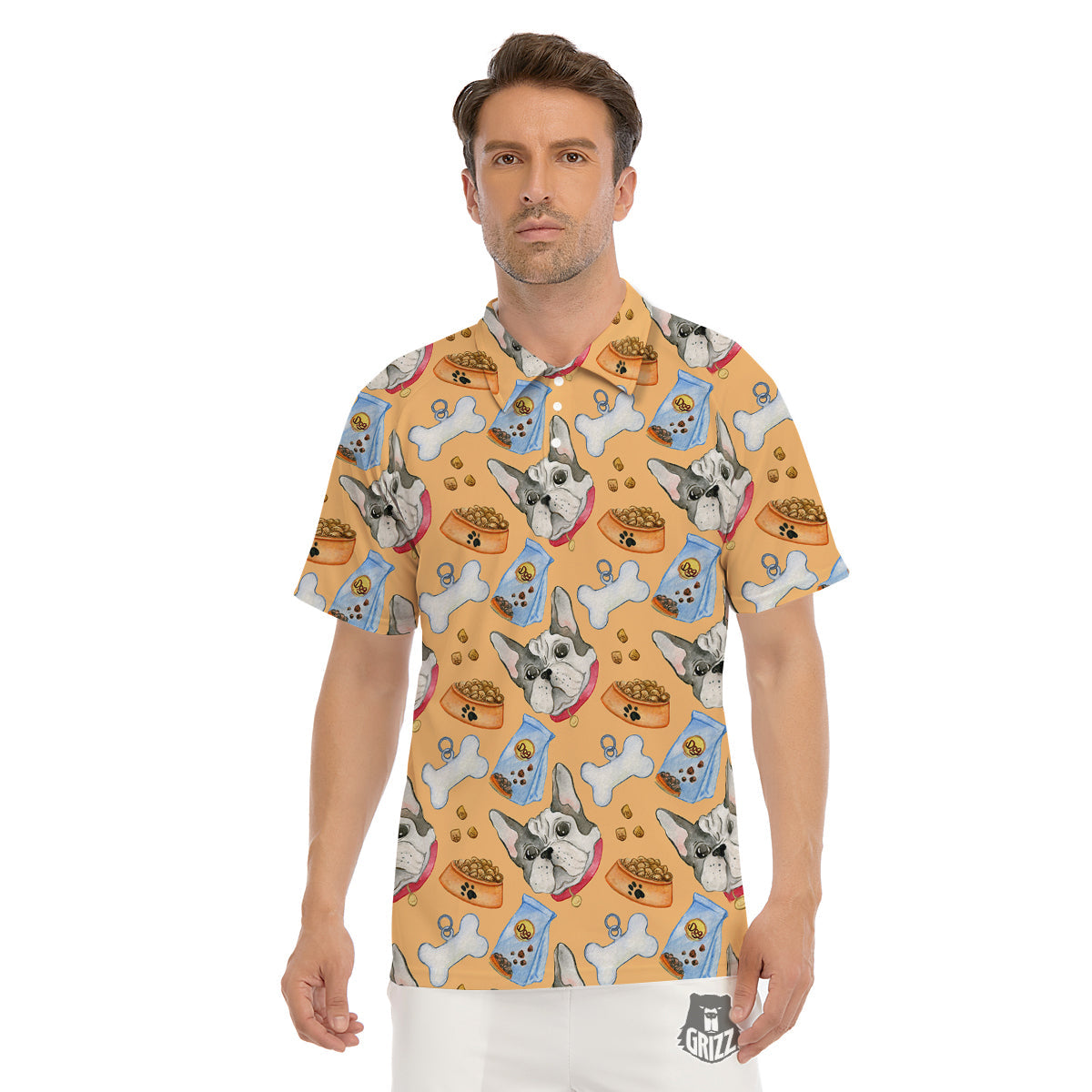 French Bulldog Watercolor Print Pattern Men's Golf Shirts-grizzshop