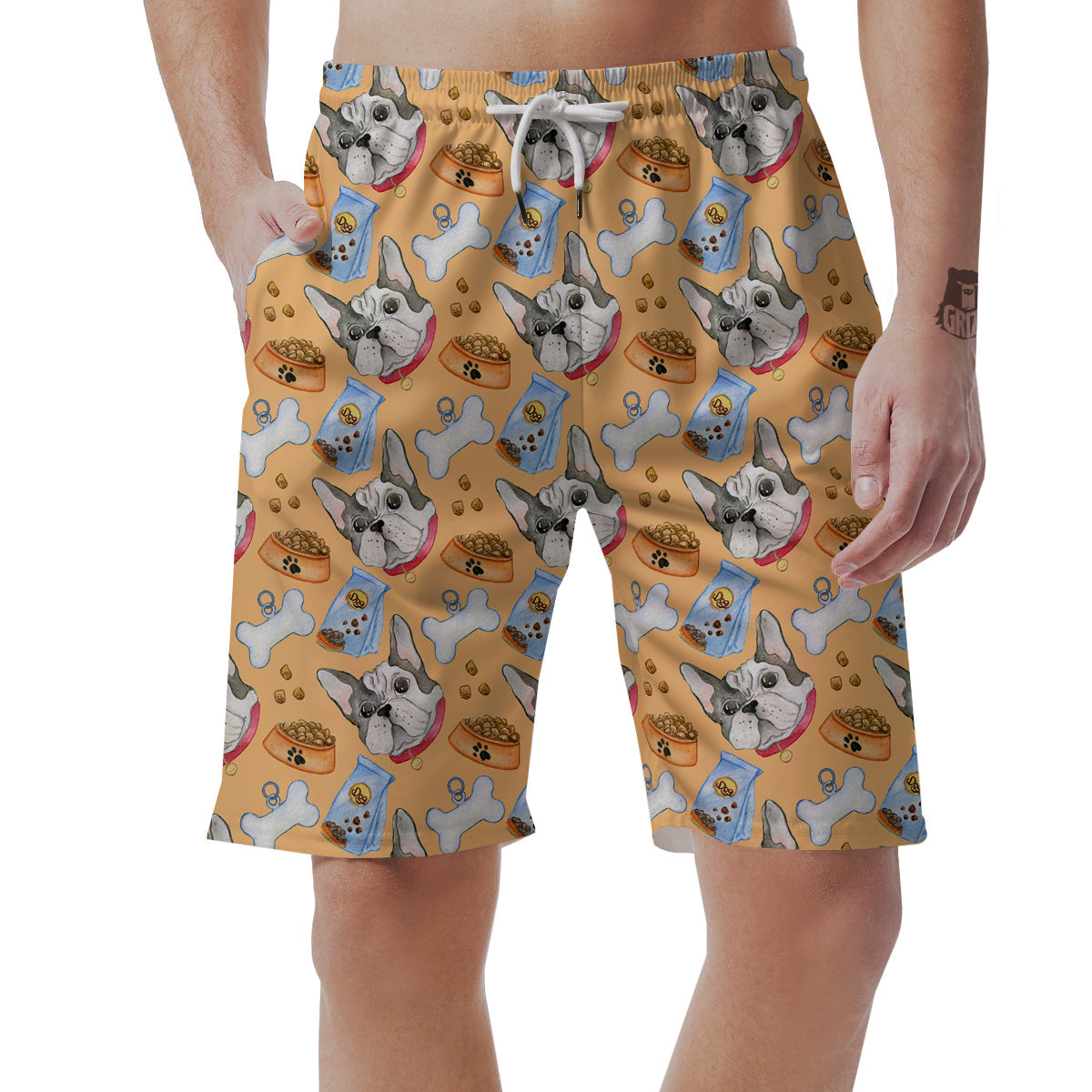 French Bulldog Watercolor Print Pattern Men's Shorts-grizzshop