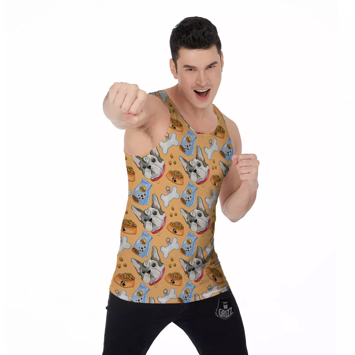 French Bulldog Watercolor Print Pattern Men's Tank Top-grizzshop
