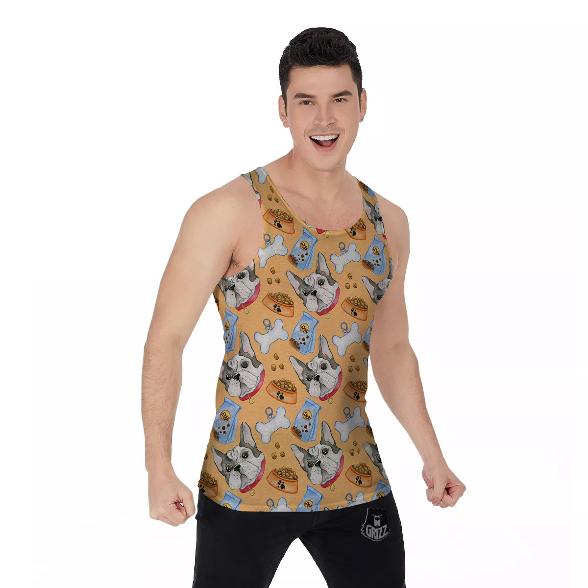 French Bulldog Watercolor Print Pattern Men's Tank Top-grizzshop