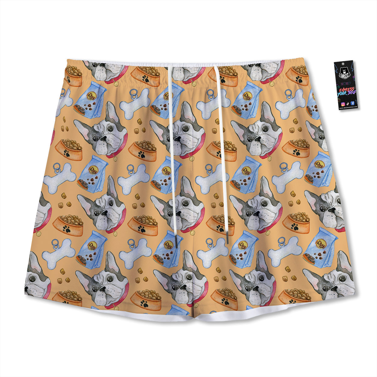 French Bulldog Watercolor Print Pattern Mesh Shorts