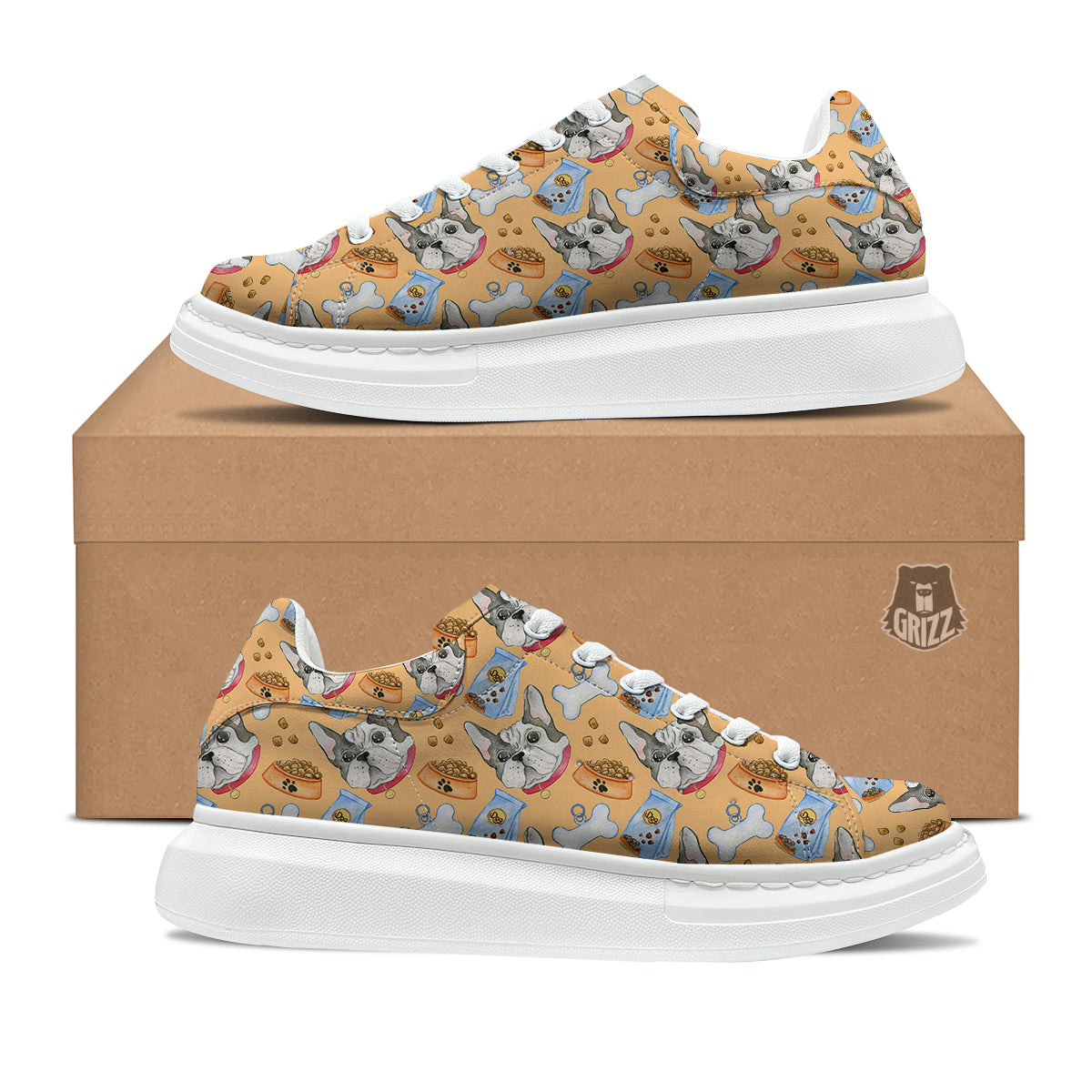 French Bulldog Watercolor Print Pattern Platform Shoes-grizzshop