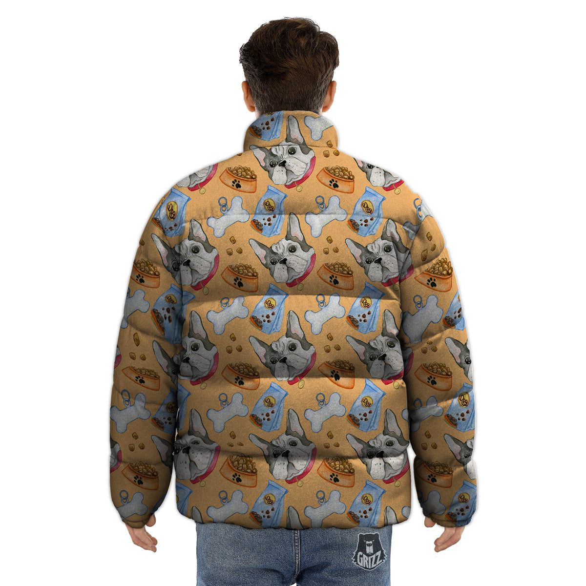 French Bulldog Watercolor Print Pattern Puffer Jacket-grizzshop