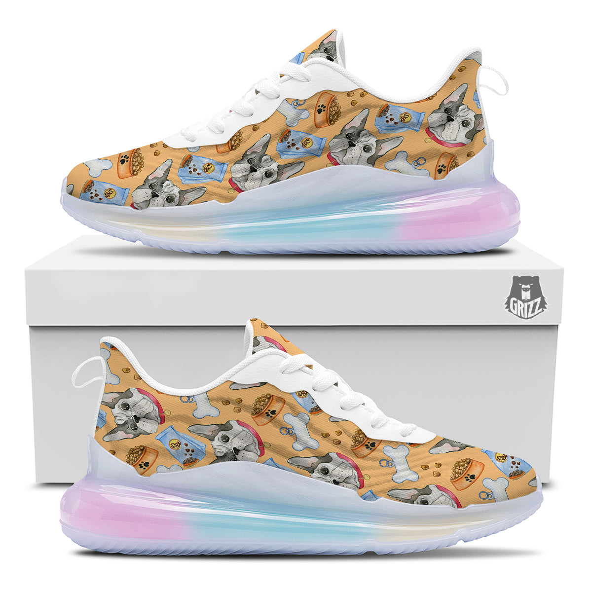 French Bulldog Watercolor Print Pattern Running Sneakers-grizzshop