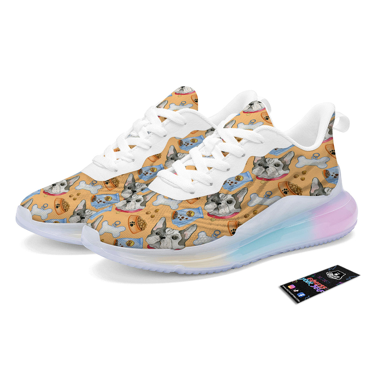 French Bulldog Watercolor Print Pattern Running Sneakers-grizzshop