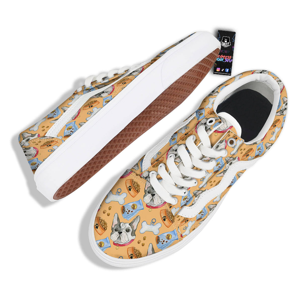 French Bulldog Watercolor Print Pattern Skate Shoes-grizzshop