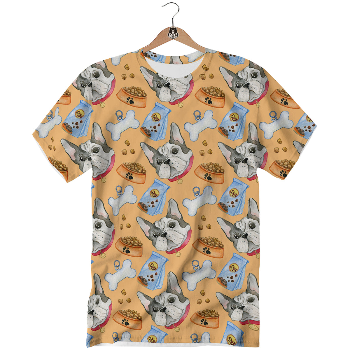 French Bulldog Watercolor Print Pattern T-Shirt-grizzshop