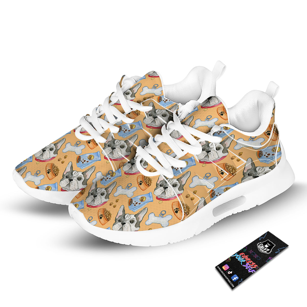 French Bulldog Watercolor Print Pattern Tennis Shoes-grizzshop