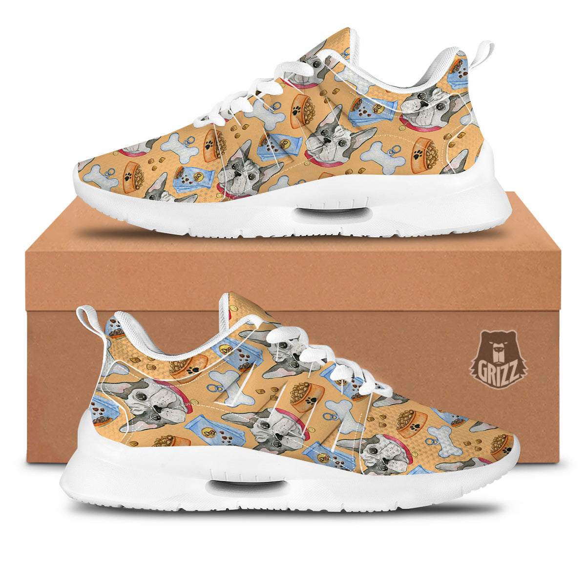 French Bulldog Watercolor Print Pattern Tennis Shoes-grizzshop