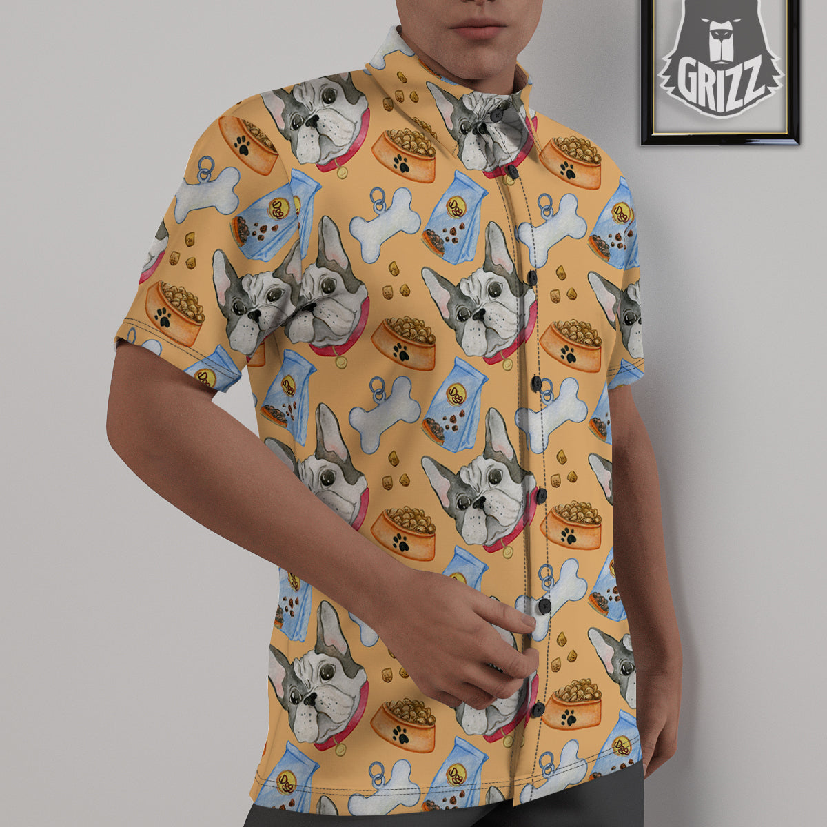 French Bulldog Watercolor Print Pattern Untucked Shirts-grizzshop