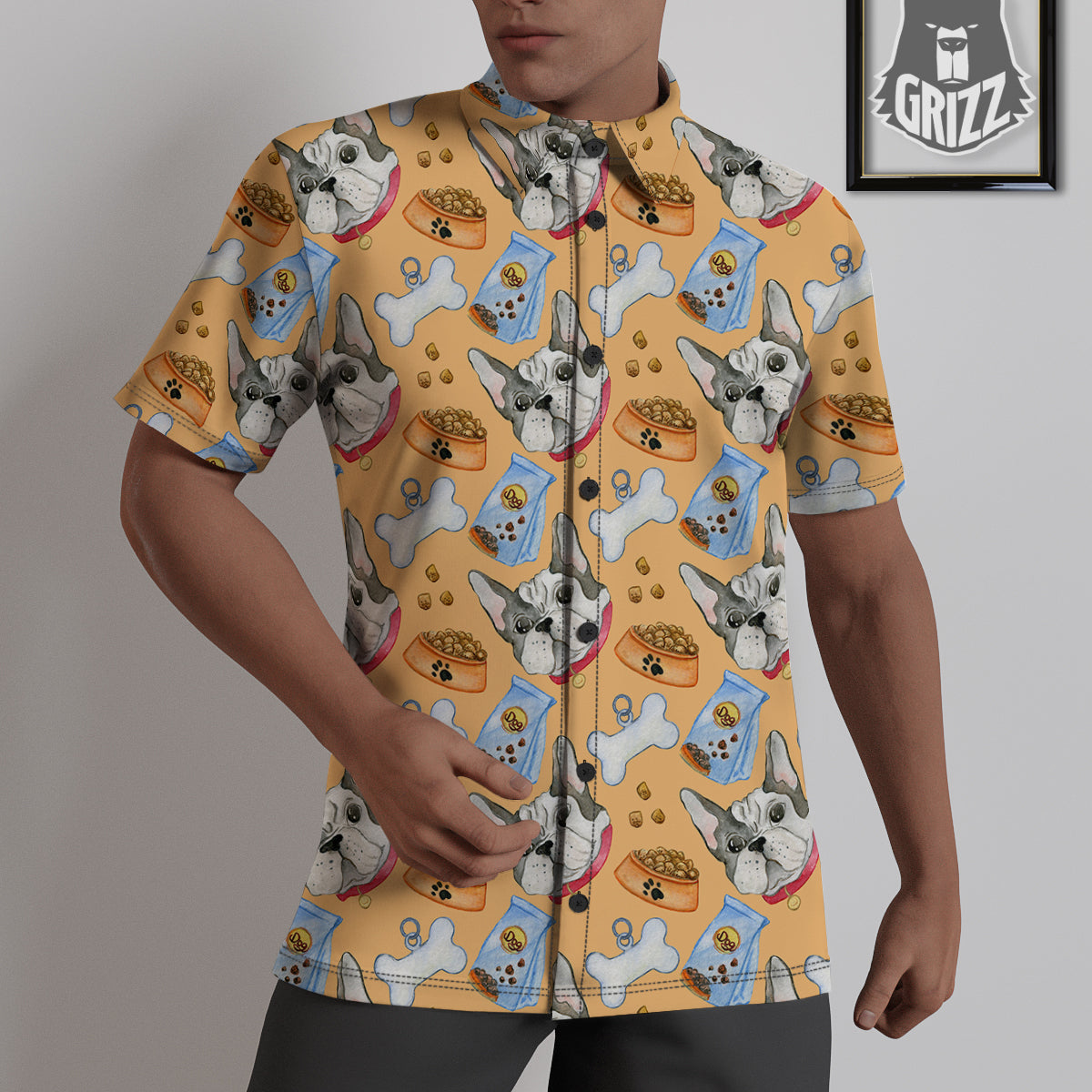 French Bulldog Watercolor Print Pattern Untucked Shirts-grizzshop
