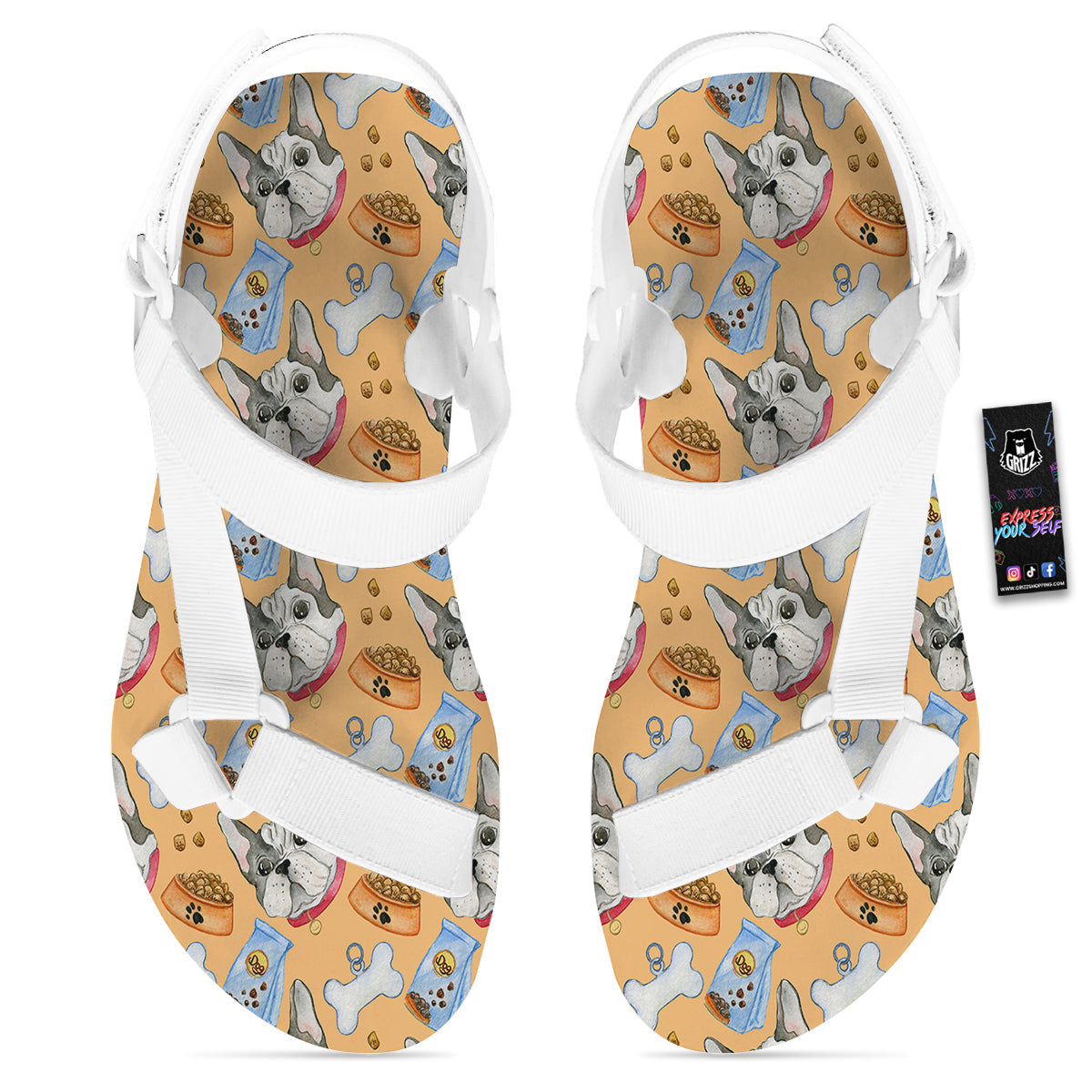 French Bulldog Watercolor Print Pattern White Open Toe Sandals-grizzshop