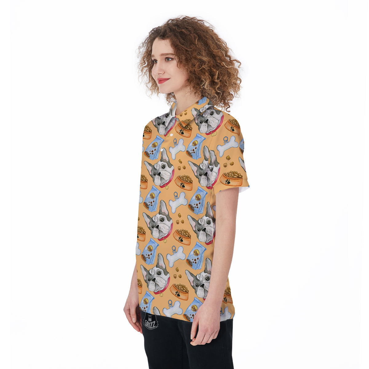 French Bulldog Watercolor Print Pattern Women's Golf Shirts-grizzshop