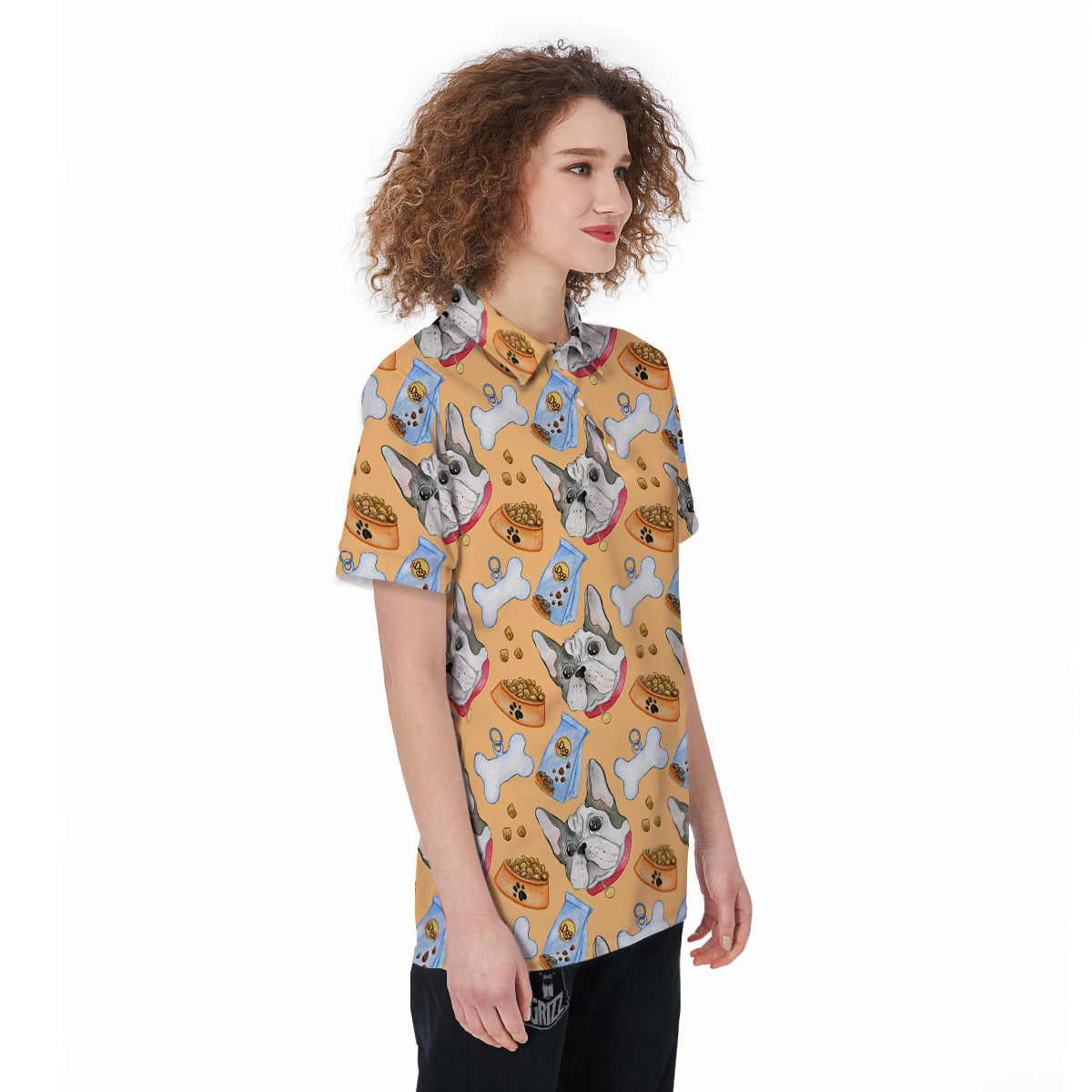French Bulldog Watercolor Print Pattern Women's Golf Shirts-grizzshop