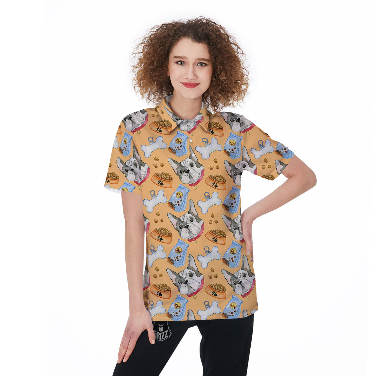 French Bulldog Watercolor Print Pattern Women's Golf Shirts-grizzshop