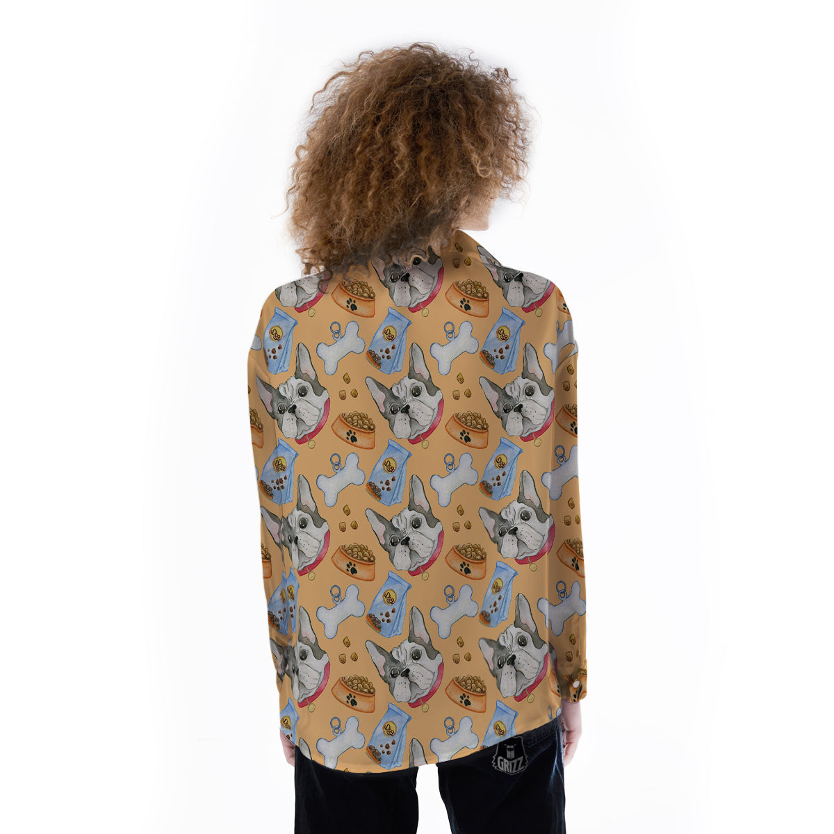 French Bulldog Watercolor Print Pattern Women's Long Sleeve Shirts-grizzshop
