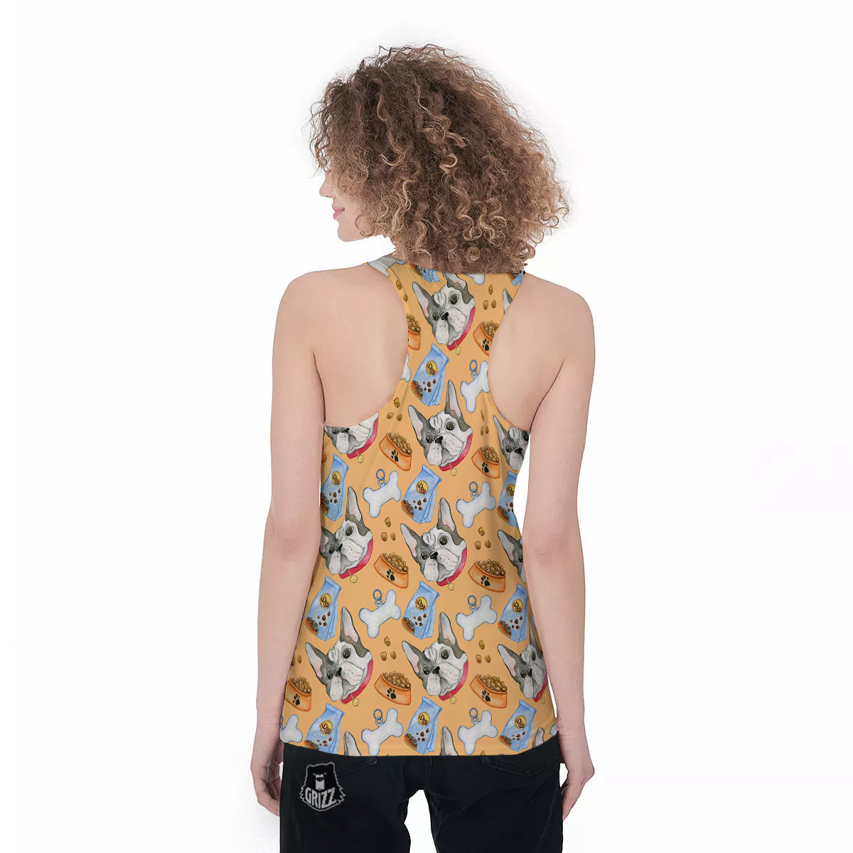 French Bulldog Watercolor Print Pattern Women's Racerback Tank Top-grizzshop
