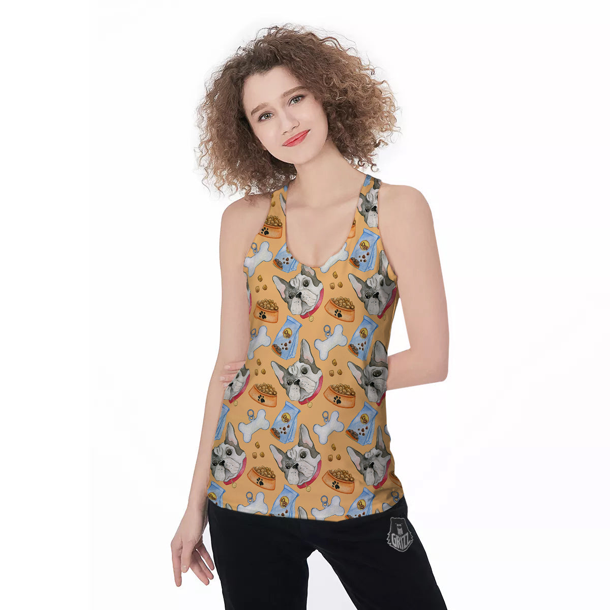 French Bulldog Watercolor Print Pattern Women's Racerback Tank Top-grizzshop