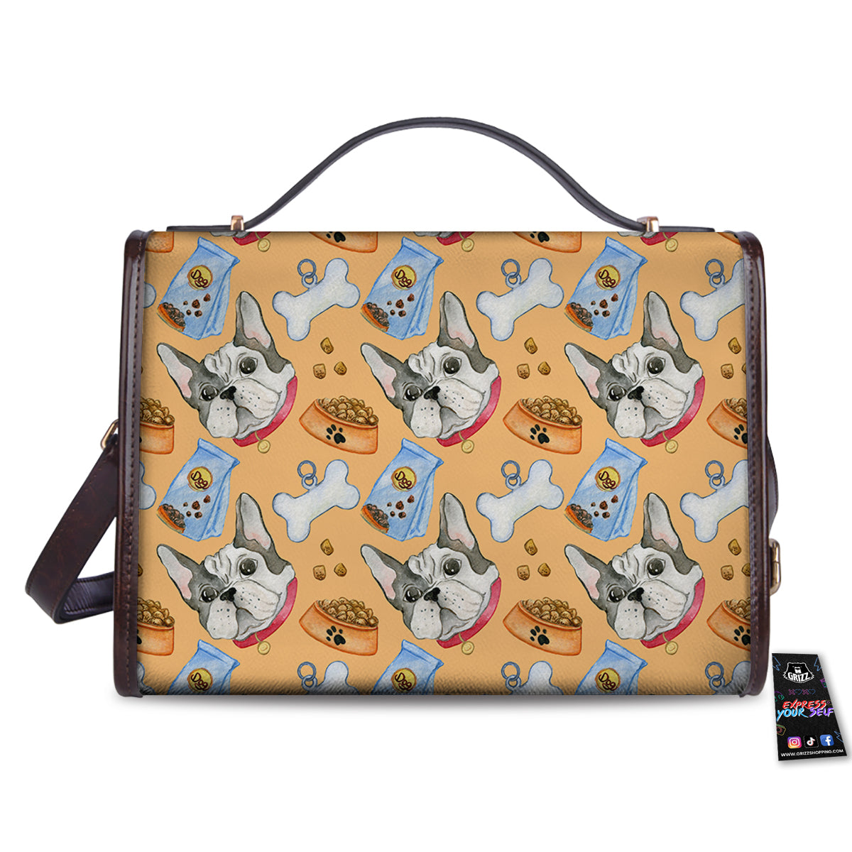 French Bulldog Watercolor Print Pattern Women's Satchel Bag-grizzshop