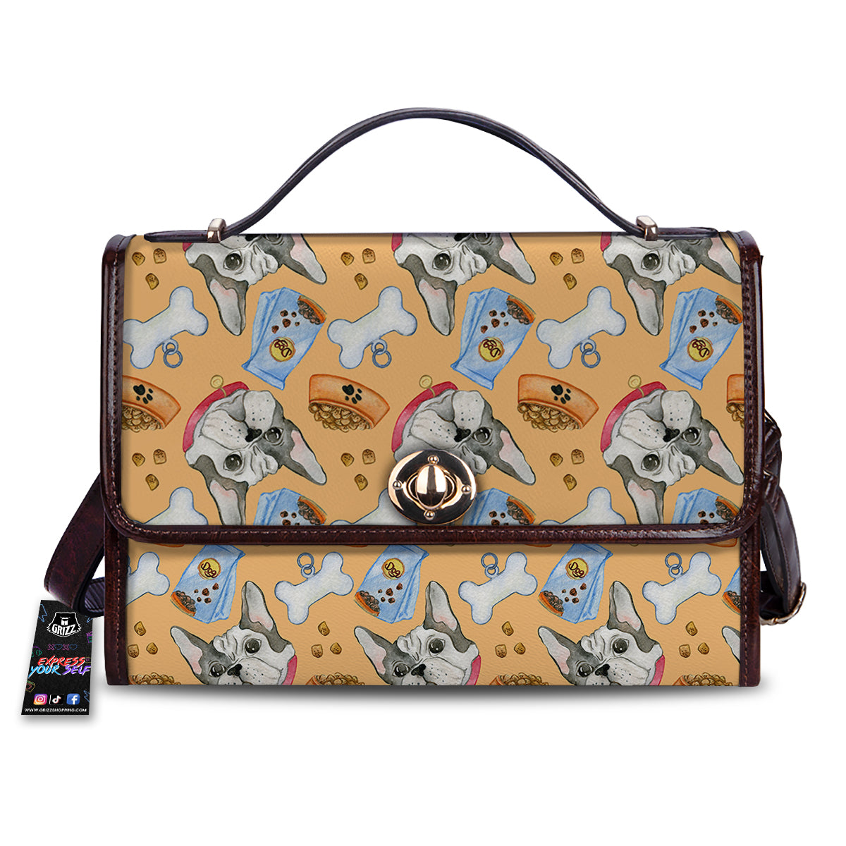 French Bulldog Watercolor Print Pattern Women's Satchel Bag-grizzshop