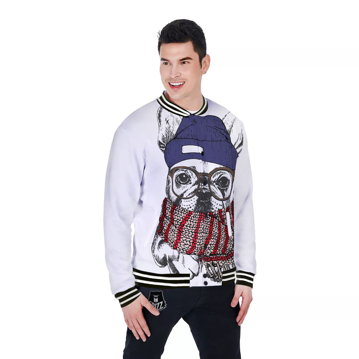 French Bulldog Wearing Glasses Print Baseball Jacket-grizzshop