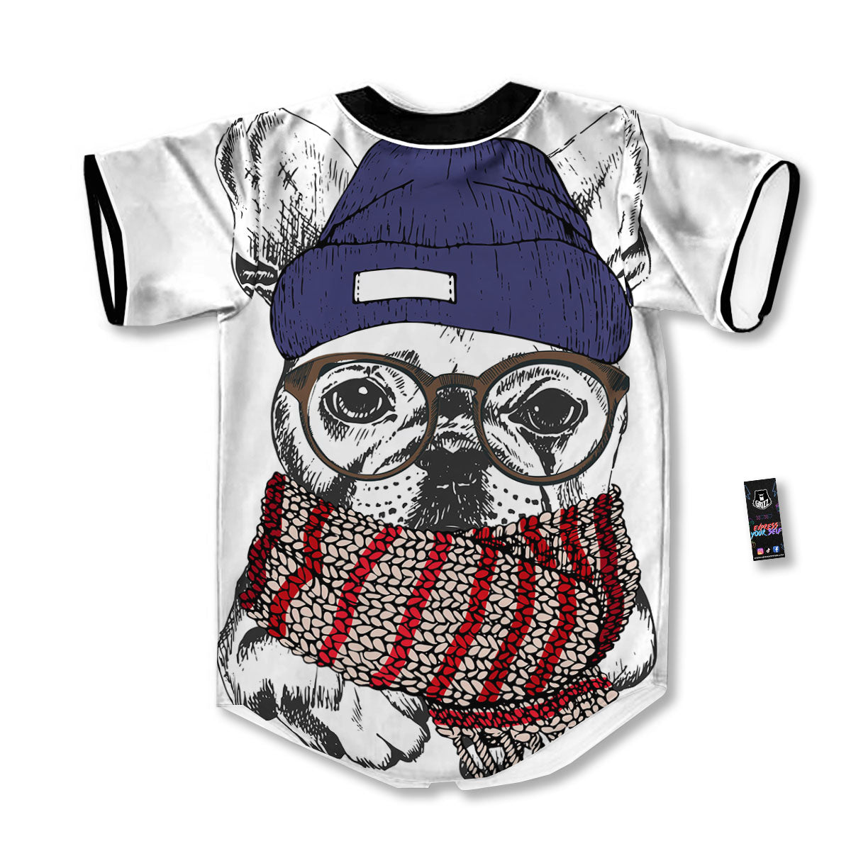 French Bulldog Wearing Glasses Print Baseball Jersey-grizzshop