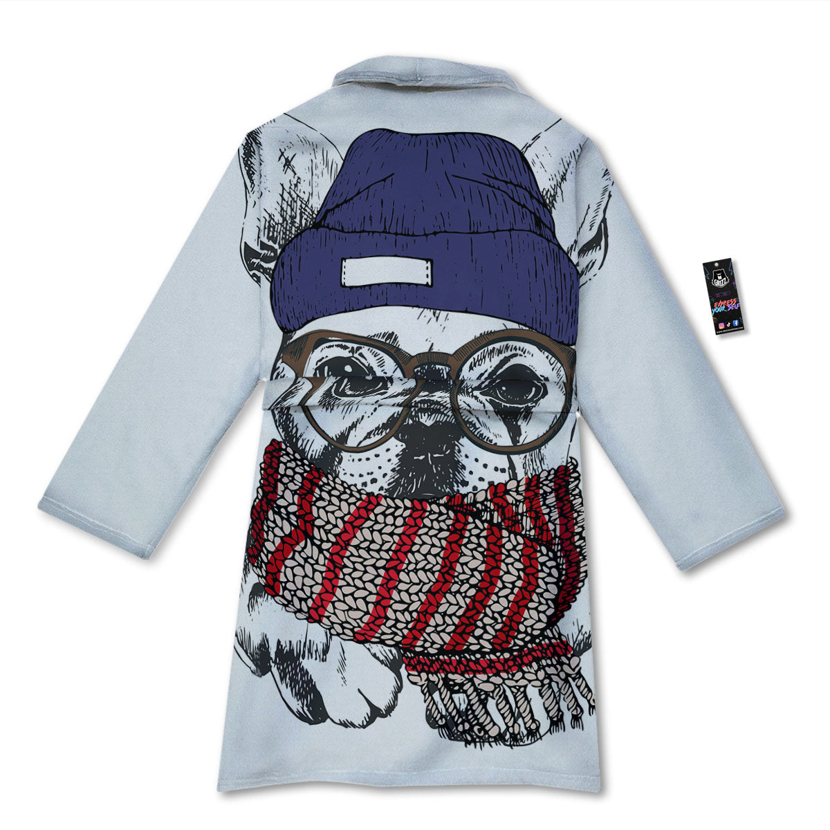 French Bulldog Wearing Glasses Print Bathrobe-grizzshop