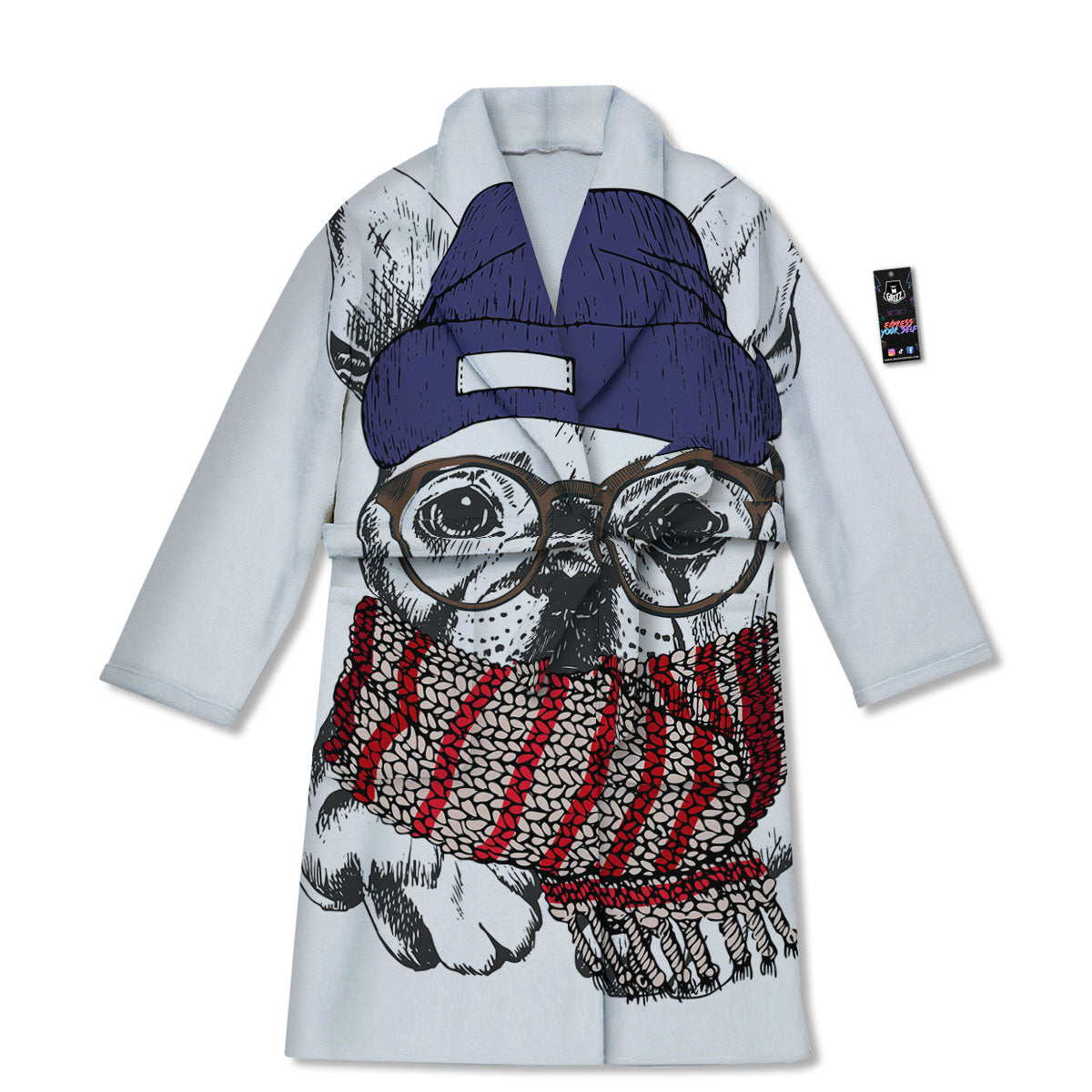 French Bulldog Wearing Glasses Print Bathrobe-grizzshop