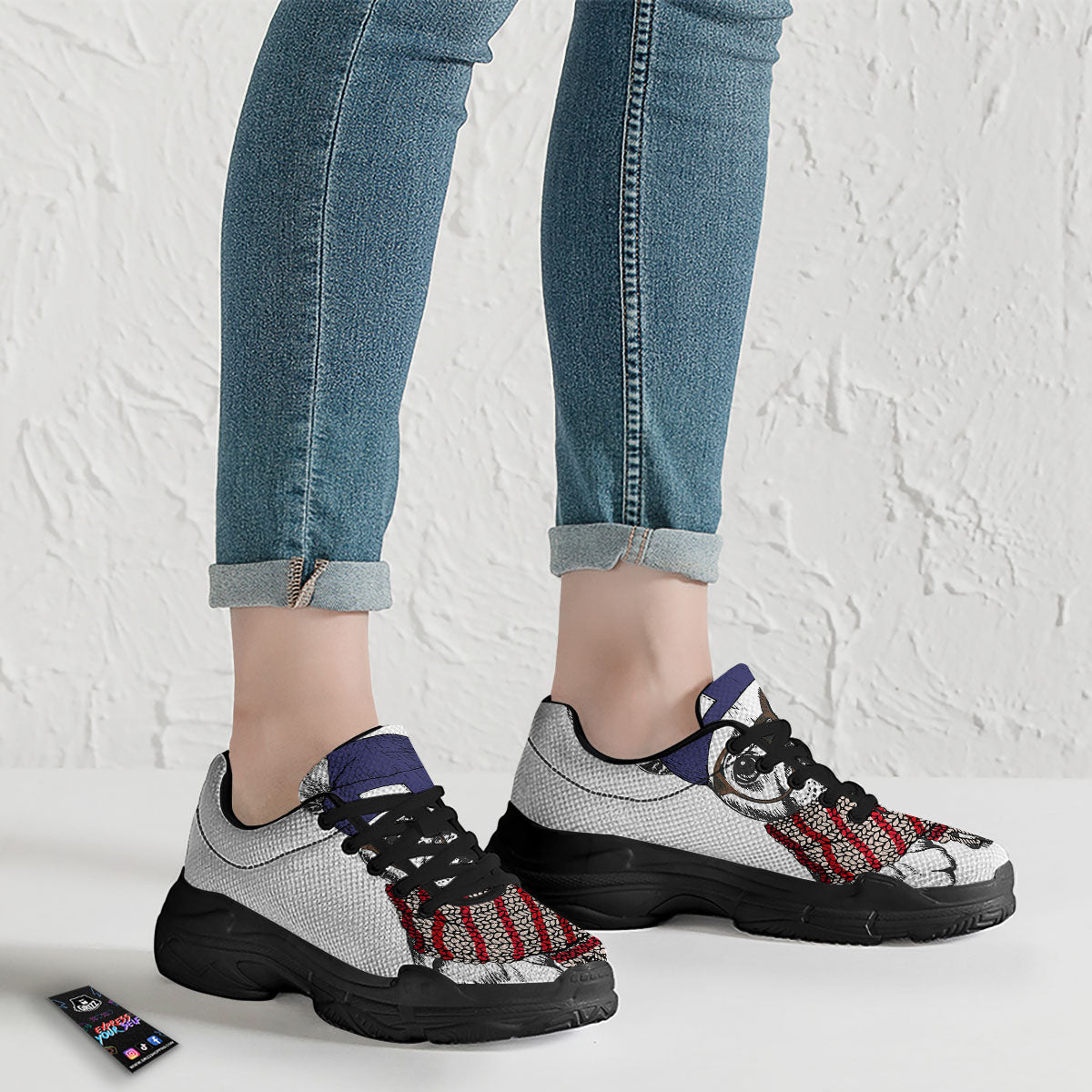 French Bulldog Wearing Glasses Print Black Chunky Shoes-grizzshop