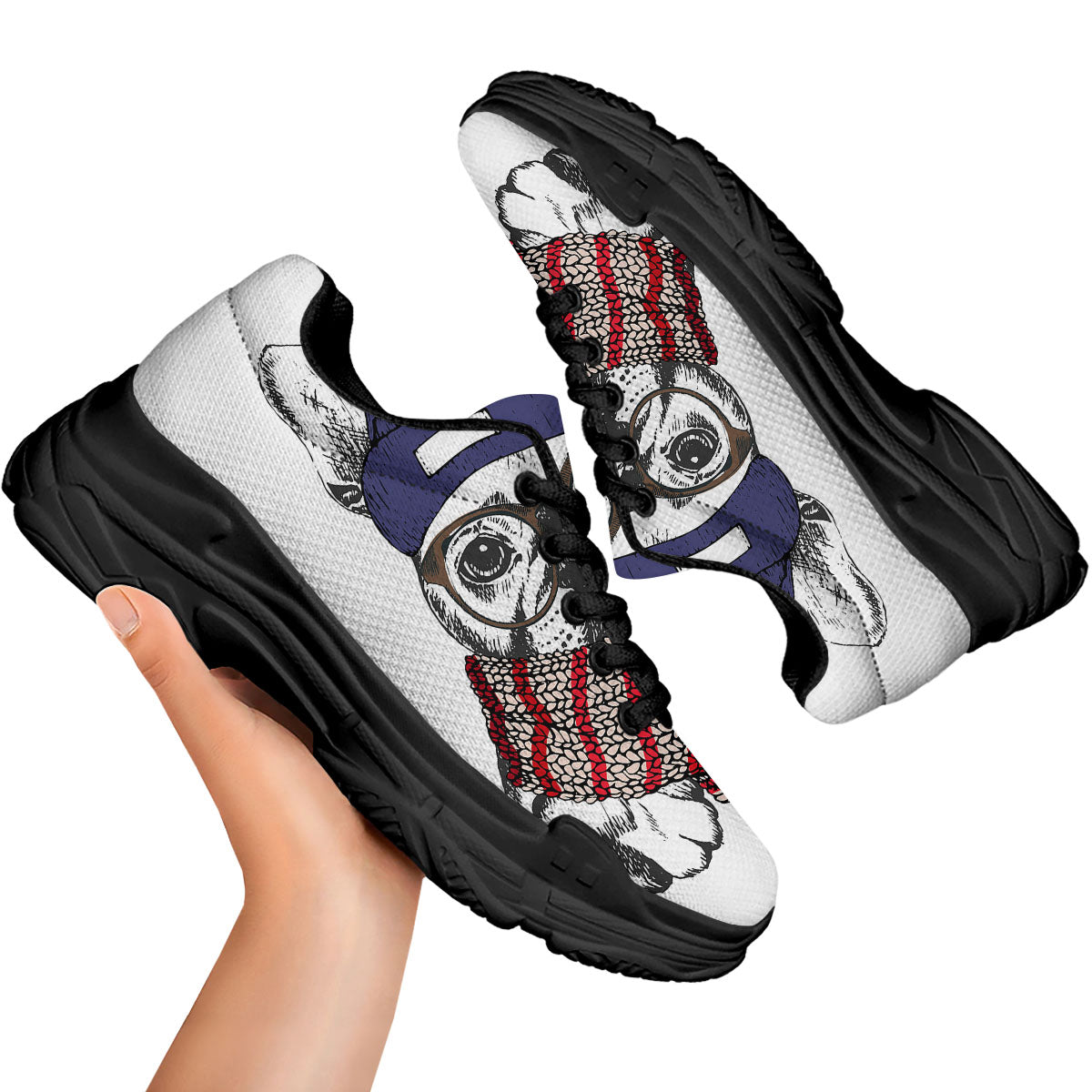 French Bulldog Wearing Glasses Print Black Chunky Shoes-grizzshop