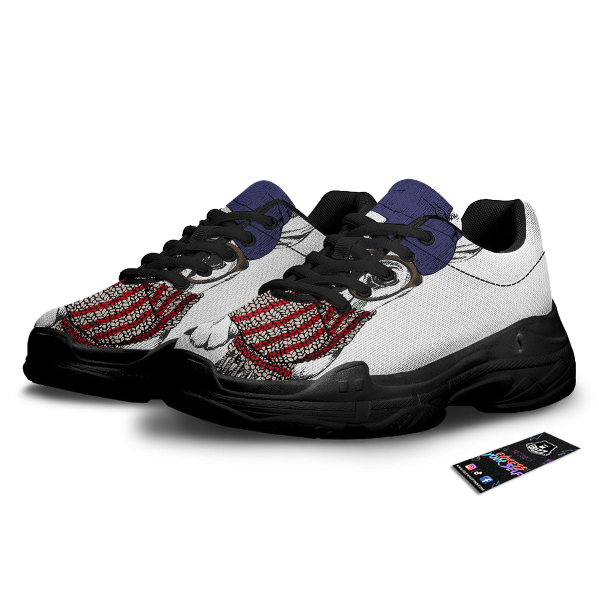 French Bulldog Wearing Glasses Print Black Chunky Shoes-grizzshop