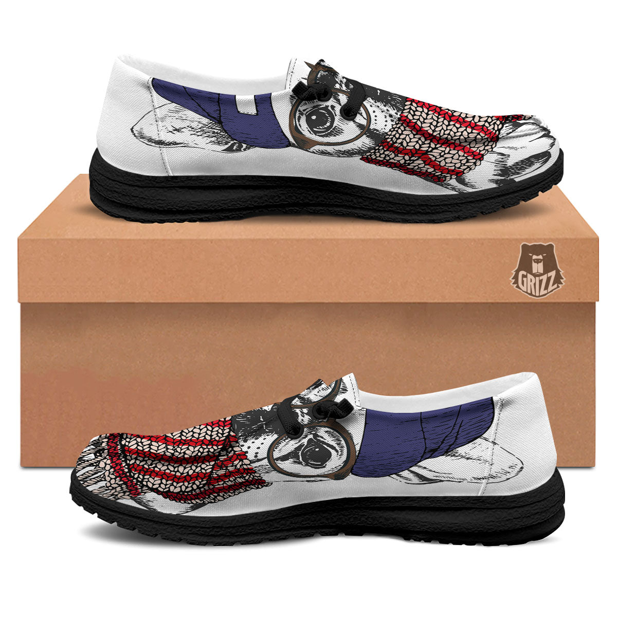 French Bulldog Wearing Glasses Print Black Loafers-grizzshop