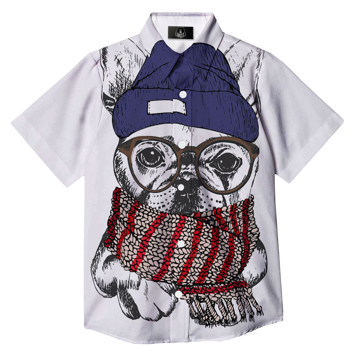 French Bulldog Wearing Glasses Print Button Up Shirt-grizzshop